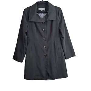 Anne Klein Collard Snap Closure Black Trench Coat